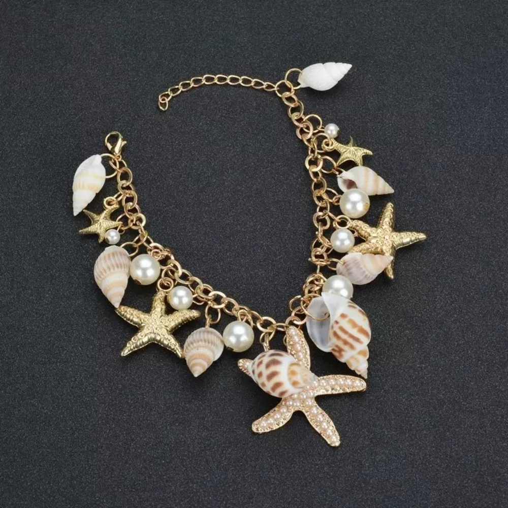 Gold Starfish Seashell Chain Bracelet